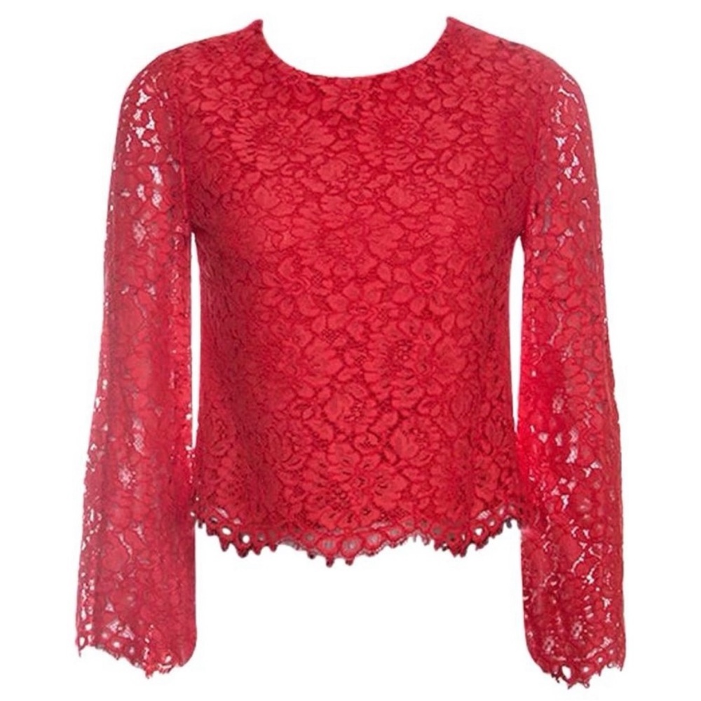 Alice + Olivia Pasha Red Lace Floral Top